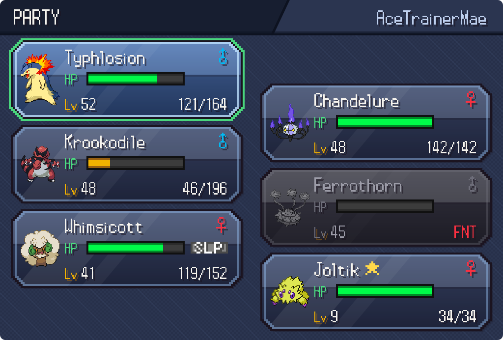 The Visual Overhaul. Almost every screen in the game is new! — Your six, on the new party screen.