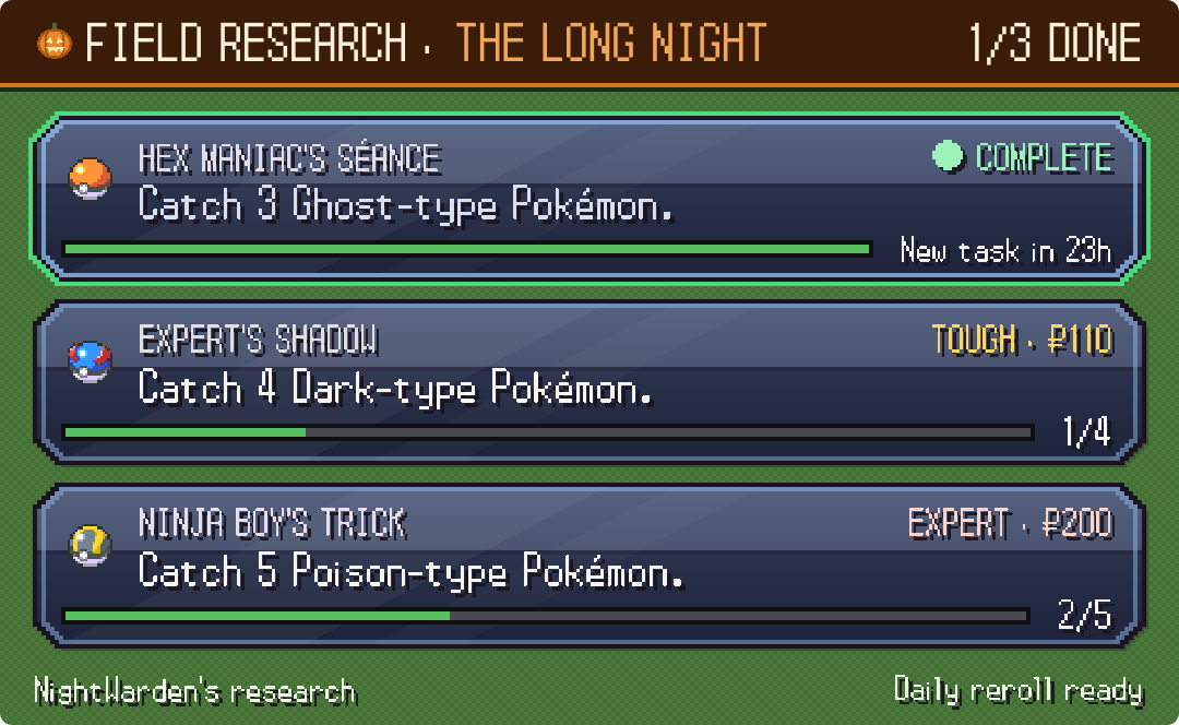 Halloween is here! Come join in on the fun and catch some costumed Pokémon!: The Long Night research
