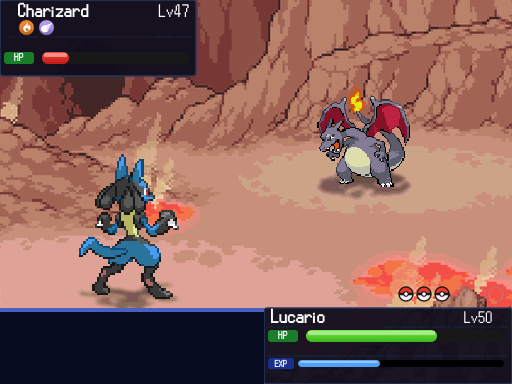 A shiny Charizard caught in an Ultra Ball, animated: the sparkle, three shakes, and the click