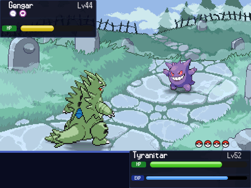 An animated battle turn on the graveyard backdrop